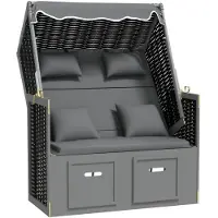 vidaXL Strandkorb mit Kissen Poly Rattan Massivholz Anthrazit Schwarz