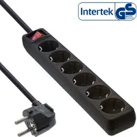 InLine Steckdosenleiste, 6-fach Schutzkontakt, mit Schalter, schwarz, 5m, 5 m, Abgewinkelt, 1,5 mm², Schwarz, Kunststoff, 6 AC-Ausgänge
