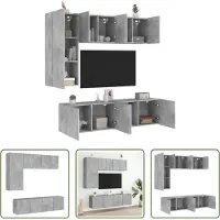 The Living Store 5-tlg. Wohnwand Betongrau Holzwerkstoff