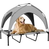 PawHut , erhöhter Hundebett, Campingbett für Hunde, mit Tuch aus Taffeta, mikroperforiertes Textilgewebe + Transporttasche inklusive, einfach zusammenzubauen, 106 x 76 x 94 cm, grau