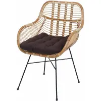 Mendler Esszimmerstuhl HWC-P17, Küchenstuhl Korbstuhl Rattansessel Rattanstuhl Stuhl, Kubu Rattan Metall Polster braun