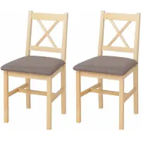 Mendler 2er-Set Esszimmerstuhl HWC-F77, Lehnstuhl Küchenstuhl Stuhl, Massiv-Holz Stoff Landhaus natur, Polster grau