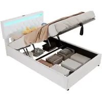 MODFU Hochglanz-Couchtisch mit LED,Wohnzimmertisch Schwarz Sofatisch mit 2 Schubladen,Kaffeetisch mit Glasplatte