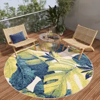 Tapiso Teppich Outdoor PATIO Rund Modern Beige Creme Blau Schlafzimmer 120 x 120 cm