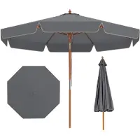 Costway Sonnenschirm φ300cm, Gartenschirm mit Volant, beidseitig um 30° knickbar, Balkonschirm aus Holz, Terrassenschirm, Marktschirm Grau