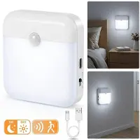 Rosikey 2Pc LED Nachtlicht Mit Bewegungsmelder USB Wiederaufladbares Dämmerungslicht Weiß für Treppen, Flur, Schrank