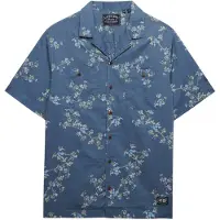 Superdry für Herren. M4011130A Bedrucktes Hemd blau (M), Lässig, Baumwolle, Kurzarm