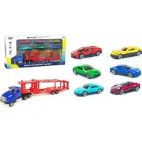 Midex LKW Transporter Spielzeugauto Set 6 Metallautos & Zubehör - Autotransporter Kinder