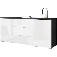 Mirjan 24 Kommode Vera, Griffloses Öffnungssystem, Sideboard, Stilvoll Highboard Schrank (Farbe: Matera / Weiß Hochglanz, ohne Beleuchtung)