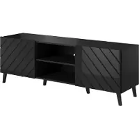 Furniture24 Fernsehschrank Abeto Lowboard 150 cm Unterschrank 2 Türen Schwarz mit Schwarz Hochglanz