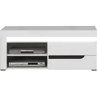 Furniture24 Lowoard Irma IM1 Tv Schrank Unterschrank Fernsheschrank mit Tür und Led beleuchtug Weiß/Weiß Hochglanz