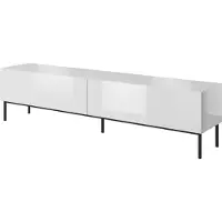 Furniture24 Fernsehschrank SLIDE ST 200x50x40 cm Tv-Schrank Lowboard 2 Klappen Metallgestelle Weiß Hochglanz