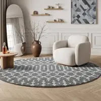 Sanat Teppich "Boho 8203", dunkelgrau, H:10mm Ø:150cm, Kunstfaser, Teppiche, Teppich, Kurzflor, robust, Boho, Scandic, für Fussbodenheizung geeignet