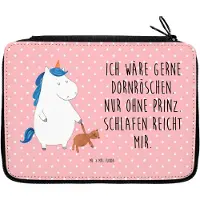Mr. & Mrs. Panda Federmappe Einhorn Teddy - Rot Pastell - Geschenk, Federmäppchen, Federtasche, Einhörner, Freundin, Single, Bett, Unicorn, Etui, Schlampermäppchen