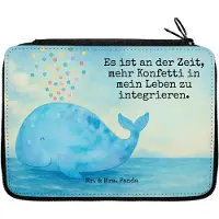 Mr. & Mrs. Panda Federmäppchen Wal Konfetti Design - Weiß - Geschenk, Stifteetui, Abnehmen, Meer, Wale, Malmappe, Bleistiftetui, Stifte Etui, Federmappe, Geburtstag