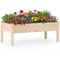 Costway Hochbeet Holz, Pflanzbeet für Kinder, 122 x 62 x 48 cm, Pflanzkasten bis 130 kg, Blumenkübel mit Ablauflöchern, Kräuterbeet rechteckig, Natur
