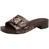 Tamaris Pantolette , Damen, Gr. 37, braun (braun snake), Textil, Reptilienprägung, Schuhe Pantolette, Blockabstz, Sommerschuh mit Klettverschluss unter der Zierschnalle
