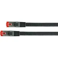 Varia Cat 6 Patchkabel 15m S/FTP, Nylongeflecht, Rastnasenschutz, Schwarz