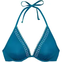 s.Oliver Bügel-Bikini-Top "Aiko", Damen, Gr. 42, Cup F, blau (petrol), Microfaser, Microfaser, Polyamid, Basic, Bikini-Oberteile Bügel-Bikini-Top, mit Häkeloptik