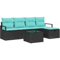 vidaXL Sofa Set 6 Stk. 5-Sitzanzahl Schwarz und Türkis Poly-Rattan