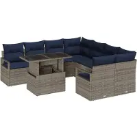 vidaXL Gartensofa-set 9 stk. 8-Sitzanzahl Grau und Marineblau