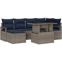 vidaXL Gartensofa-set 7 stk. Grau und Marineblau Poly Rattan