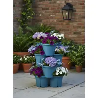 KHW Pflanzkübel "Pflanzturm Demeter", blau (meerblau), H:66cm Ø:43cm, Kunststoff, Polypropylen, Pflanzgefäße, Pflanzkübel, Vertikales Gärtnern auf kleinstem Raum, verschiedene Farben