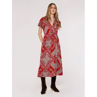 Apricot Druckkleid "Scarf Print Midaxi Dress", Damen, Gr. XXL (44), N-Gr, rot, Obermaterial: 100% Viskose CV., gemustert, Kleider Druckkleid, iin Wickeloptik, mit Taillengummizug