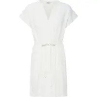 Oxmo Minikleid "Minikleid OXNInna Linen Mix Vneck", Damen, Gr. 38, N-Gr, beige (marshmallow), Obermaterial: 80% Viskose LENZING LenzingCV. 20% Leinen LI., Kleider Minikleid