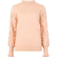 Apricot Rundhalspullover "Mesh-Pullover", Damen, Gr. L (40), rot (peach), Strick, Obermaterial: 50% Viskose CV. 30% Nylon NY. 20% Polyacryl PAN., uni, Gerippt, Pullover Rundhalspullover, aus Spitze