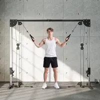 Sweiko Crossover-Fitnessgestell, Kabelzugsystem, für 1 oder 2 Personen, Stahl, Kunststoff, Schwarz