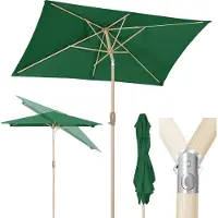 Sekey Sonnenschirm Rechteckig 210 x 140 cm – Balkonschirm, Marktschirm, Terrassenschirm mit Kurbel, Holzoptik, UV50+ Sonnenschutz, Grün