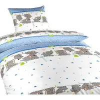 Dadka Krepp-Bettwäsche Elephants denim 90x130, 45x60 cm