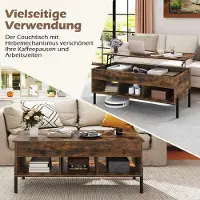 Northix Verstellbarer Couchtisch mit Liftplatte, Stauraum, Braun