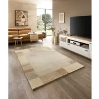 Theko Wollteppich "Fjell Geometrisch, handgeknüpft", beige (grau), B:250cm H:19mm L:350cm, Schurwolle, Teppiche, Wollteppich, reine Schurwolle, meliert, mit Bordüre, Wohnzimmer