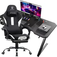 StarTech.com Gaming-Schreibtisch & Gaming-Stuhl Set - Z12 + GT905-WT - Ergonomischer Stuhl - Leder + Carbonfaser - Modern minimalistisch - Montage erforderlich - Dunkelkhaki