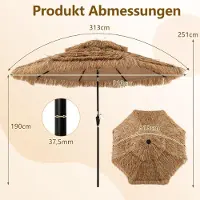 Northix Tiki-Strohschirm mit Solar-LED-Beleuchtung, 313 cm