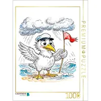 CALVENDO Puzzle Comic‑Möwe mit Windfahne am Meer - Windmesser im Sturm | 1000 Teile Lege-Größe 64 × 48 cm Foto-Puzzle für glückliche Stunden