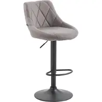 BellaFurn Moderner Barhocker aus Stoff – Luxushocker – 360° drehbar mit Gaslift | Farbe: Grau | Grundfarbe: Schwarz