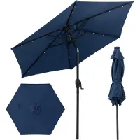 Costway Sonnenschirm 230cm Gartenschirm mit LED-Solar-Beleuchtung, Kurbel & 6 Rippen, beidseitig um 35° knickbar Terrassenschirm Marktschirm Marine