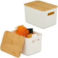Northix Kunststoff-Aufbewahrungsbox-Set mit Bambusdeckeln, stapelbar