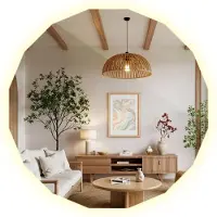 Drukarnia Piga LED Wandspiegel 50x50 cm – Polygonaler Designspiegel mit LED Beleuchtung – Neutralweiß 4000K – Moderner Badspiegel & dekorativer Wandspiegel
