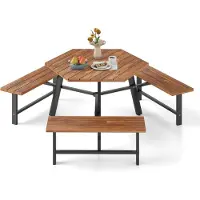Northix Picknicktisch-Set aus Akazienholz für 6 Personen mit Schirmloch