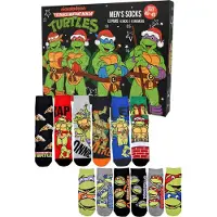 Les Tortues Ninja Teenage Mutant Ninja Turtles Adventskalender mit 12 Paar Socken Größe 40-45 für Herren Weihnachtskalender mit Sneakers und langen Socken