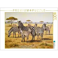 CALVENDO Puzzle Gemälde einer Herde Zebras mit Nachwuchs | 1000 Teile Lege-Größe 64 × 48 cm Foto-Puzzle für glückliche Stunden