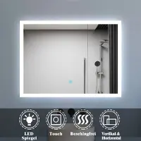 Aica Sanitär GmbH Badspiegel mit Beleuchtung 80x60cm Badezimmerspiegel Kaltweiß Wandspiegel mit Touch-schalter Beschlagfrei IP44 Belair-Serie