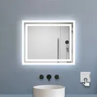 Aica Sanitär GmbH Badspiegel mit Beleuchtung 60x50cm Badezimmerspiegel Kaltweiß Wandspiegel mit Wandschalter Beschlagfrei IP44 Pichon -Serie