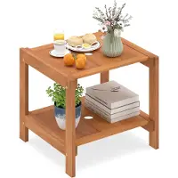 Costway Beistelltisch Holz, Gartentisch mit Schirmloch & Ablagefach, Holztisch, Kleiner Balkontisch, Kaffeetisch für Garten, Balkon, 51 x 48 x 45 cm