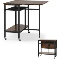 Costway Esstisch klappbar, Küchentisch mit Rollen, Ablage & Weinregal, platzsparender Klapptisch, Esszimmertisch, 75x80x75 cm, Rustikales Braun