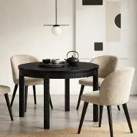Dekori.Interiors Runder ausziehbarer Esstisch Schwarz RAVO 90/140 cm, mit geriffelten Beinen aus Buchenholz – modern